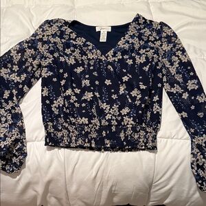 A New Day Navy Blue Floral Blouse